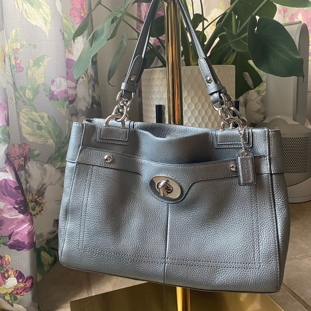 Coach Pewter/Silver Soft Leather Shoulder Bag